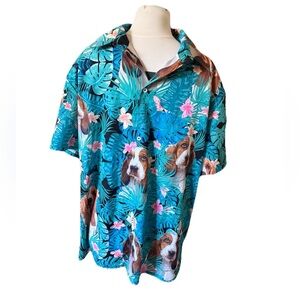 Tropical Bassett hound Dog Print Men's button down Shirt Sz XL